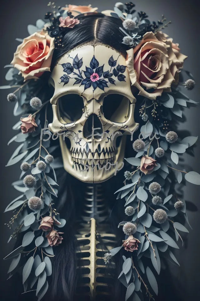 Floral Skulls Portrait Gothic Posters and Prints