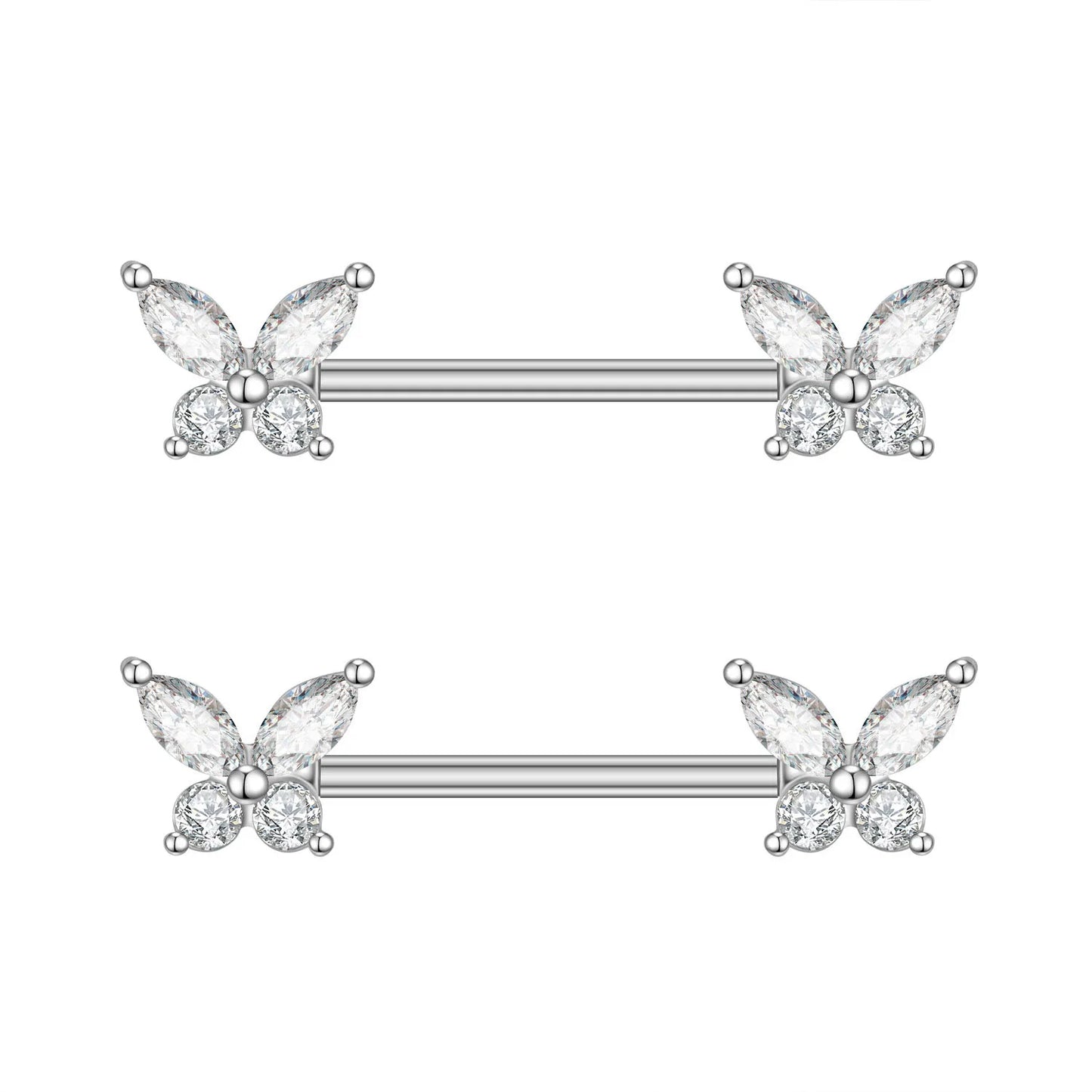 2pcs Cute Nipple Piercings Barbell Stainless Steel Crystal Nipple Shield Cover Heart Flower Nipple Rings Jewelry Body 1.6mm*16mm