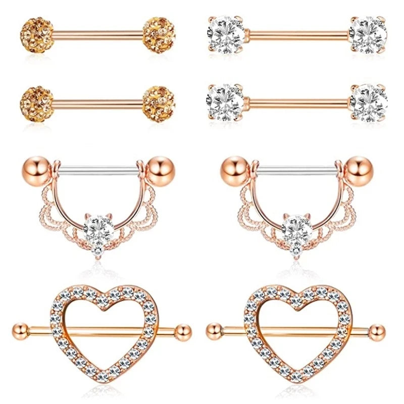 Stainless Steel Crown Nipple Piercing Set Heart Nipple Jewelry Bulk Crystal Nipple Ring Lot Piercing Pezon Body Jewelry Pack