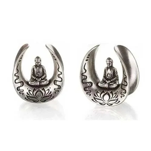 2pcs U-shaped Handmade Tombstone Buddha Pattern Ear Piercing Stainless Steel Earplugs Expander Stretcher Piercing Jewelry 8-16MM
