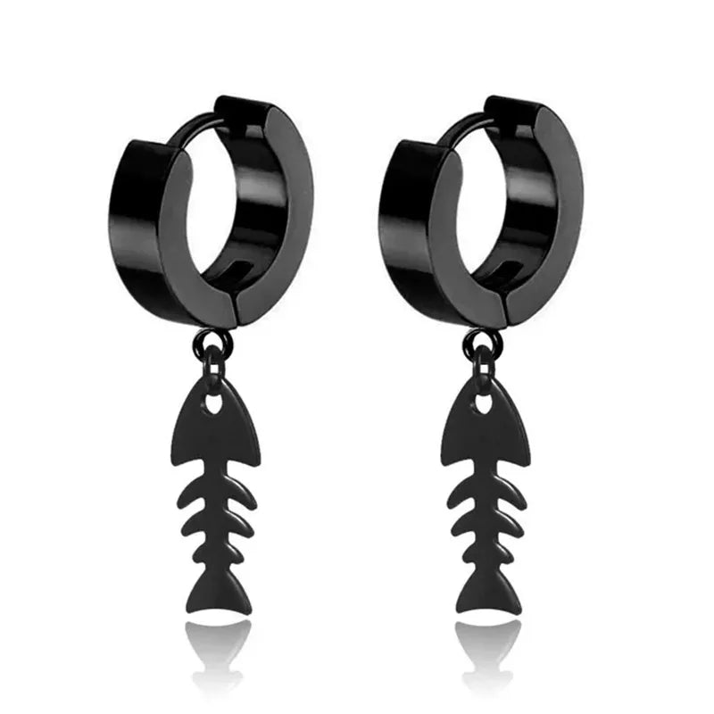2pc Stainless Steel Cross Hoop Earrings for Men and Women Punk Black Cartilage Earrings Round Street Hip Hop Rock Jewelry Gifts