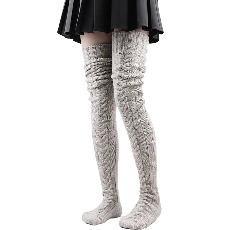 Cute Long Socks Lolita Leg Warmer Knitted Woollen Foot Warmer Stockings Autumn Winter Woman Knee-High Socks Leisure Loose Socks