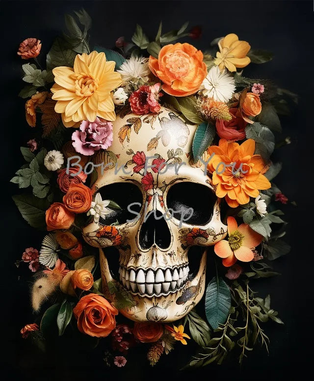 Floral Skulls Portrait Gothic Posters and Prints