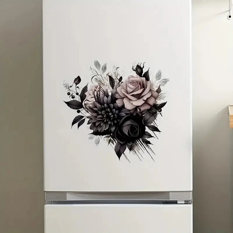 Black Gothic Rose Toilet Stickers, Bright Bathroom for Home Decoration, Vinyl Flower Decals, Art Wall Paper, Poster