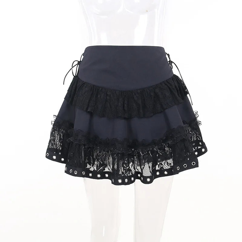 Gothic Skater Punk Vintage High Wasit Skirt Women's Zipper Front Japanese Style Kawaii Black Harajuku Cosplay Mini Skirts