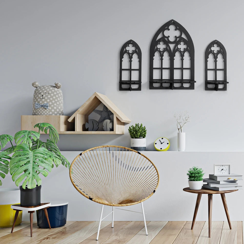 Wooden Crystal Display Stand Bohemian Hand Stand Gothic Style Wooden Hanging Bracket Wall Storage Holders Decorative Shelves