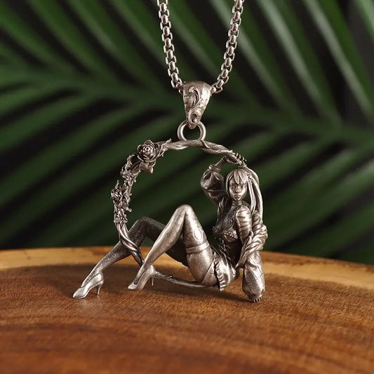 Cartoon Mechanical High Heels Dancing Girl Wreath Pendant Necklace Men and Women Hip Hop Trend Charm Jewelry Gift
