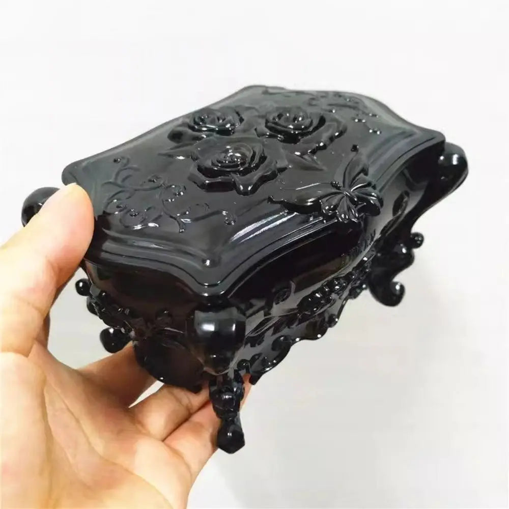 Multifunctional With Mirror Rose Flower Storage Box Carved Korean Style Jewelry Storage Box Retro Home