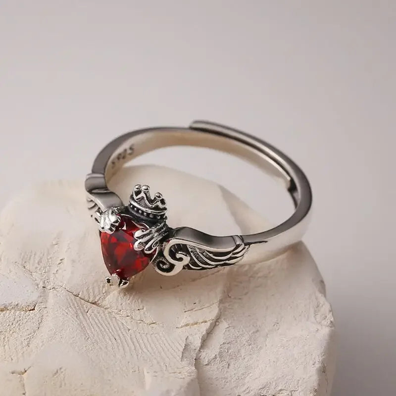 Stainless Steel Ring Heart Red Zircon Rings for Women Gothic Adjustable Open Rings Wedding Luxury Jewelry Accessories Anillos