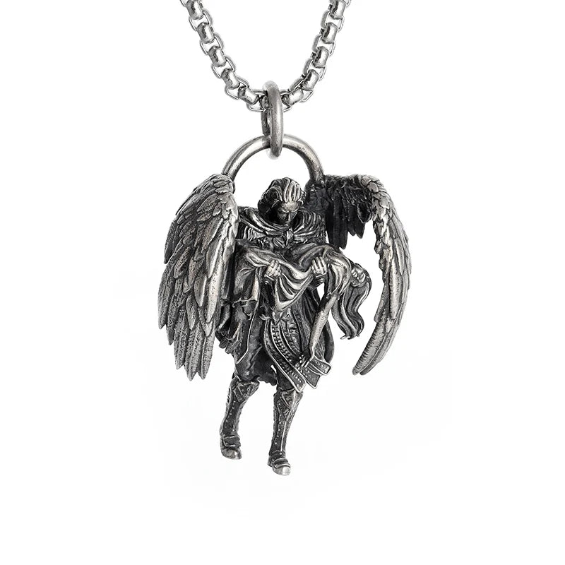 Fashion silver color guardian angel pendant necklace men and women personality angel wings prayer pendant necklace couple gift