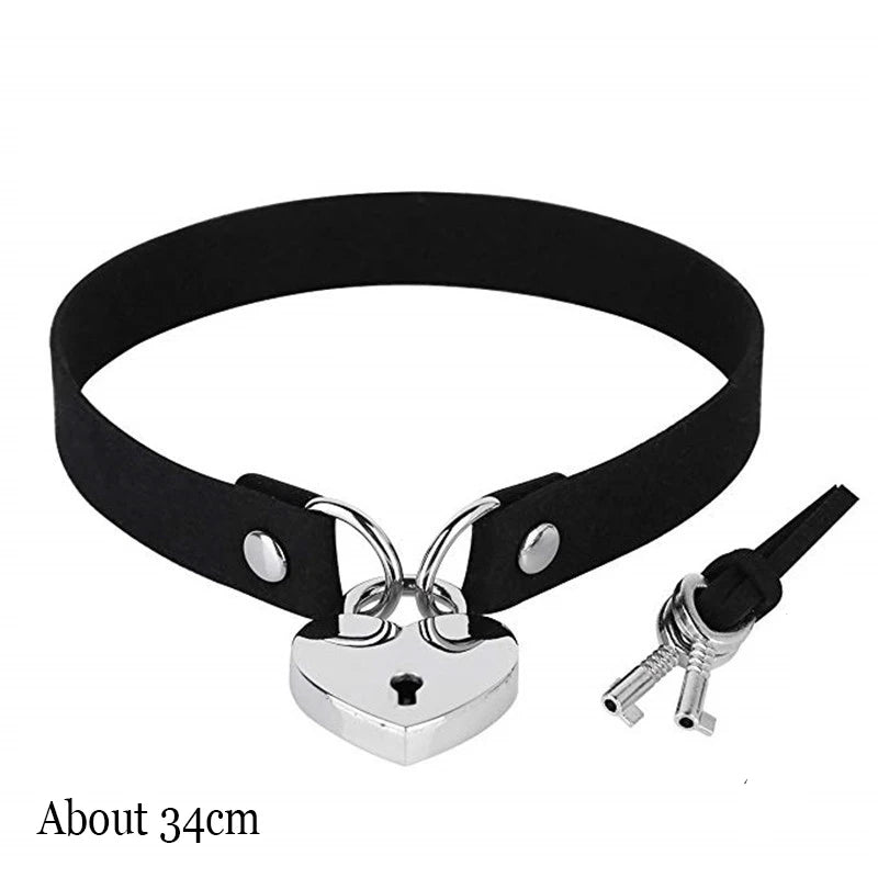 New Sexy Harajuku PU Leather Chain Heart Pendant Necklaces Women Men Punk Neck Gothic Black Pink Choker Necklace Cool Collar