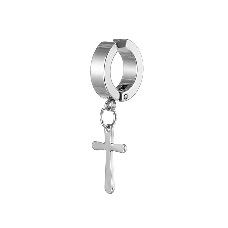 1Pcs Unisex Stainless Steel Punk Man Black Clip on Earrings Geometry Triangle Star Pendant Dangle Earrings Women Gothic Jewelry