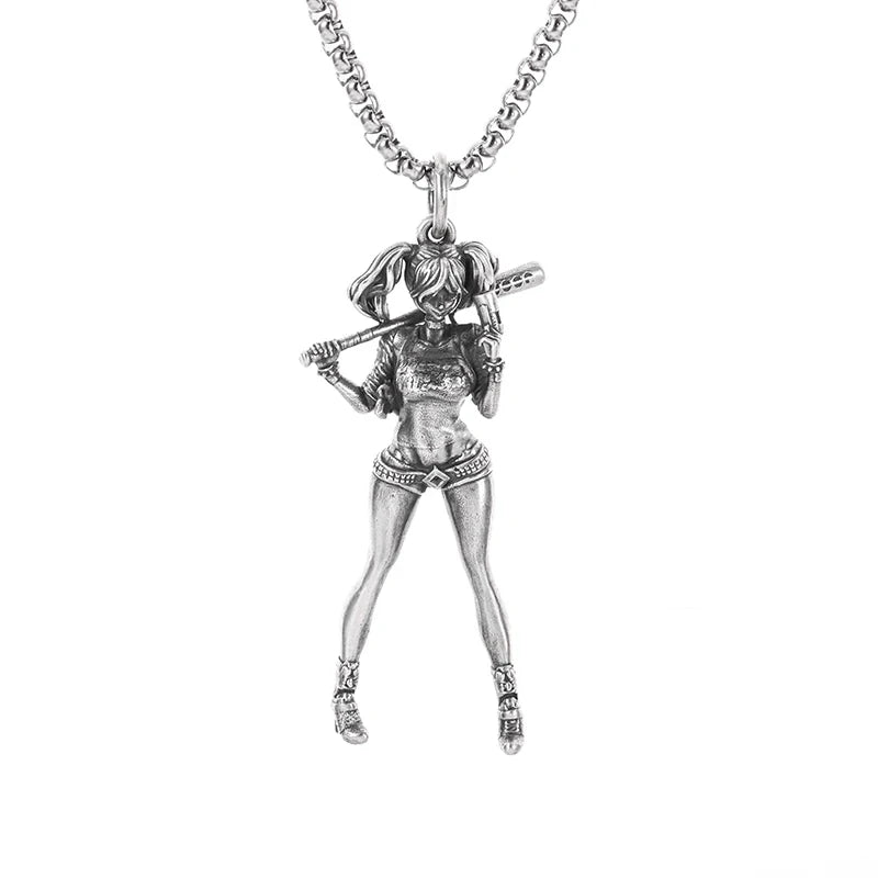 Fashionable and Sexy Female Baseball Player Statue Pendant Necklace Men and Women Hip-Hop Trend Jewelry Couple Gifts