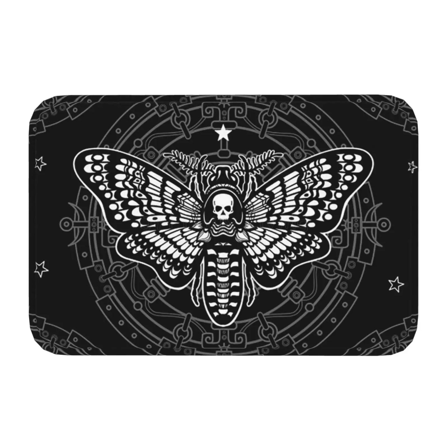 Gothic Witchy Butterfly Moth Floor Mat Mystical Moth Skull Dead Head Welcome Doormat  Anti-Slip Bathroom Mat Entrance Rug Carpet