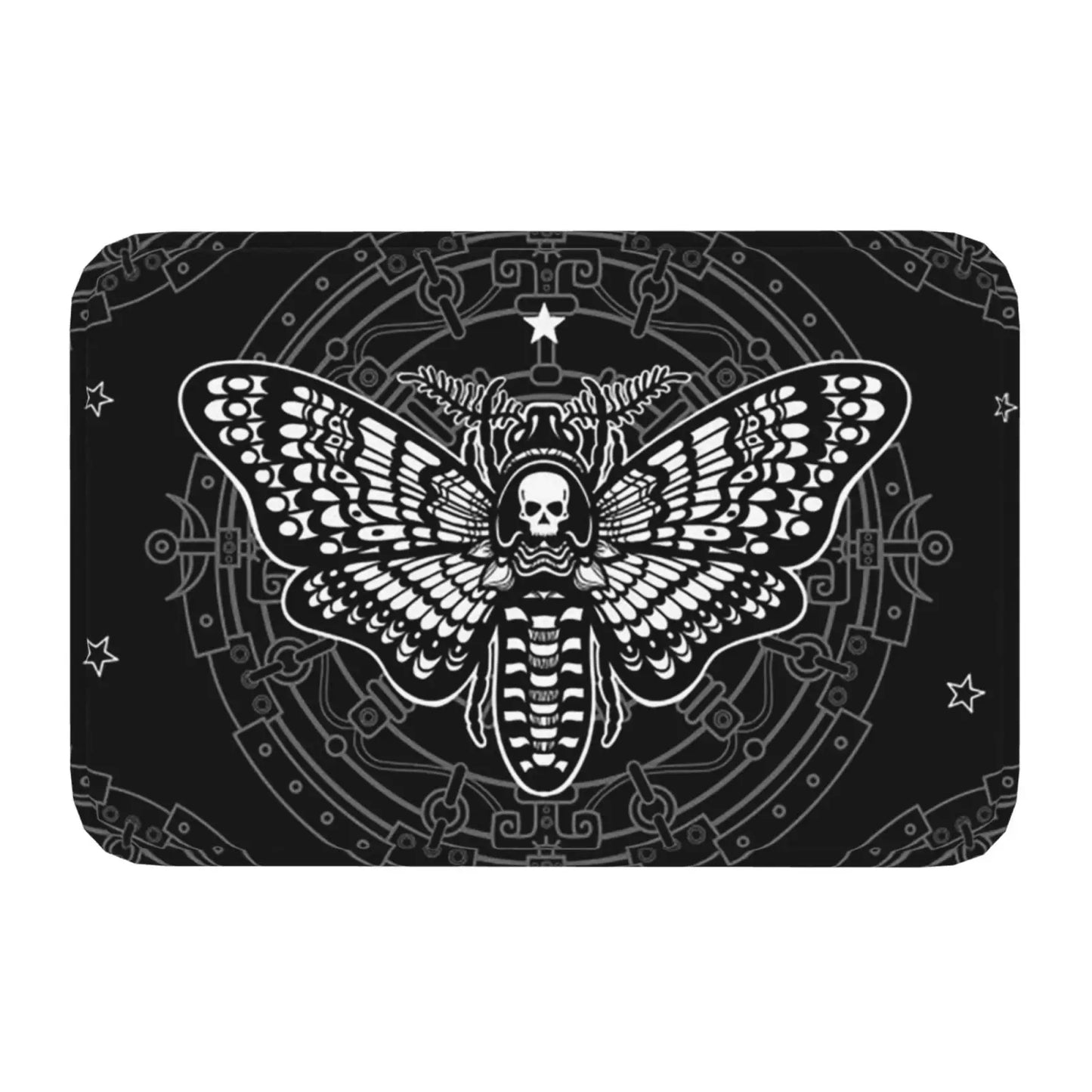 Gothic Witchy Butterfly Moth Floor Mat Mystical Moth Skull Dead Head Welcome Doormat  Anti-Slip Bathroom Mat Entrance Rug Carpet