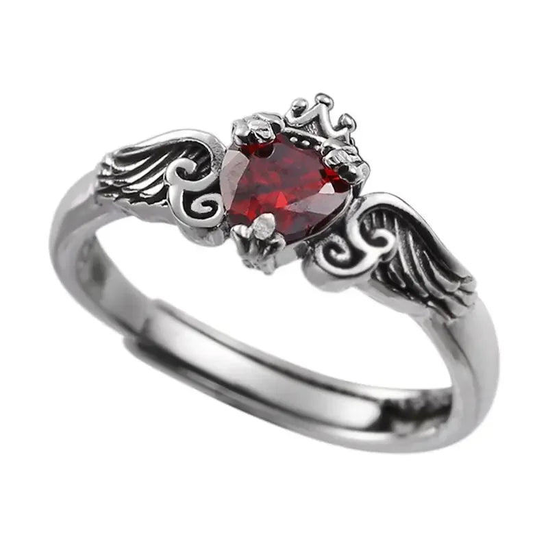 Stainless Steel Ring Heart Red Zircon Rings for Women Gothic Adjustable Open Rings Wedding Luxury Jewelry Accessories Anillos