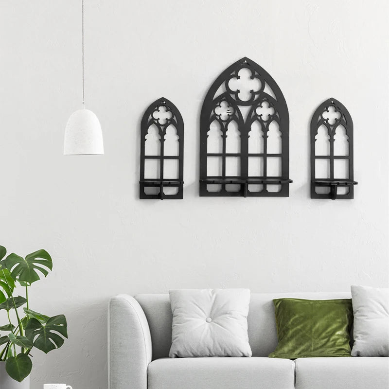 Wooden Crystal Display Stand Bohemian Hand Stand Gothic Style Wooden Hanging Bracket Wall Storage Holders Decorative Shelves