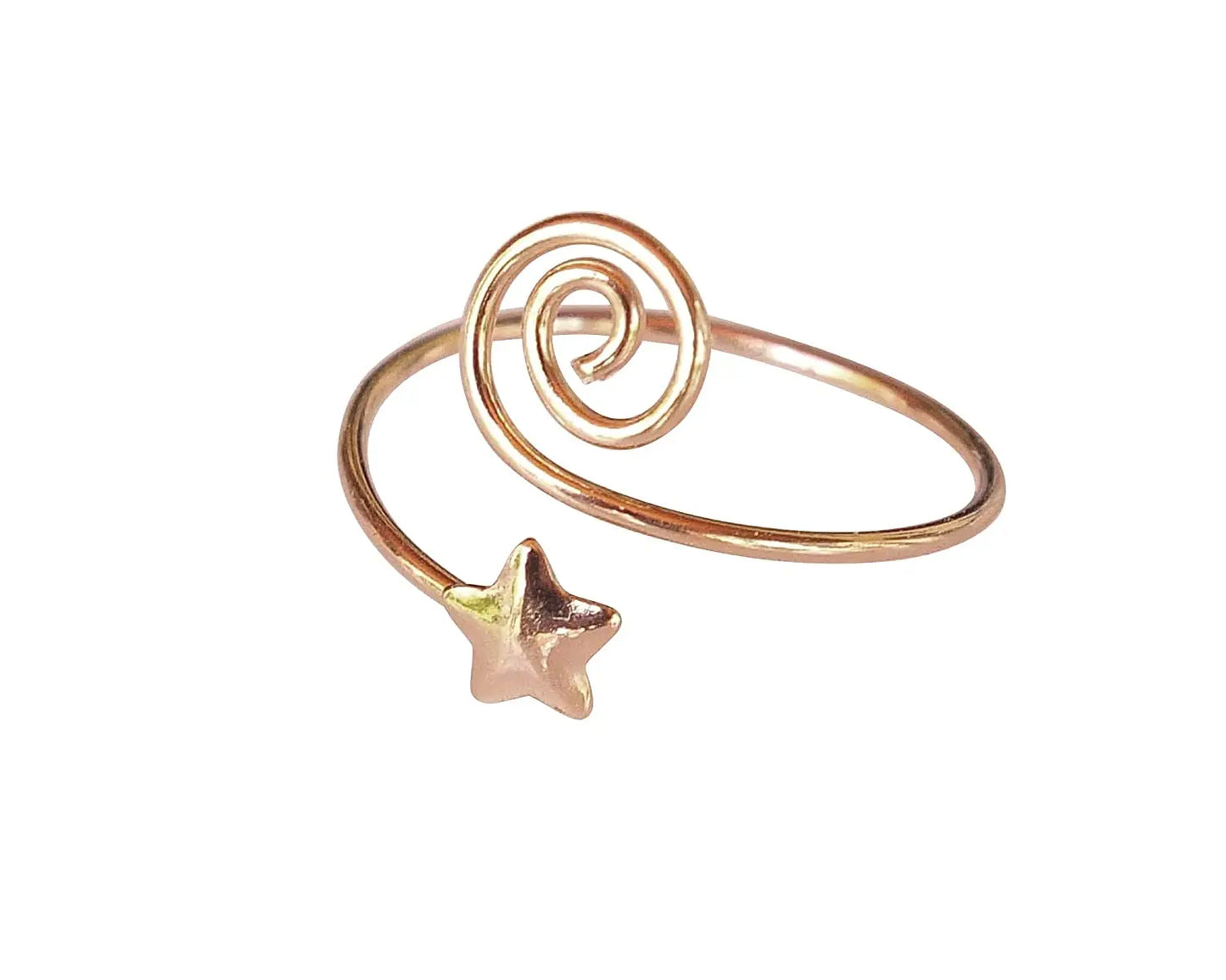 Adjustable Gold Spiral Swirl Star Toe Ring Thin Wrap Wire Karnoz Jewelry Handmade Yellow Gold Plated Over Sterling Silver