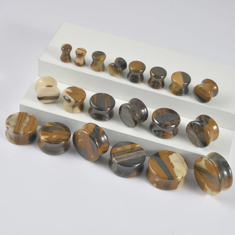2PCS Natural Stone Double Flared Plug Opal Quartz Ear Tunnel Gauge Colorful Stone Ear Expander Weight Body Piercing Jewelry