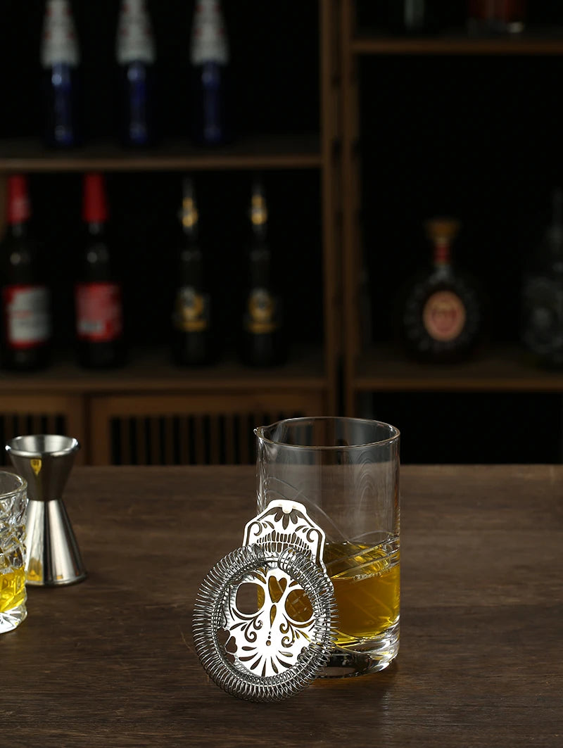 Cocktail Strainer Hawthorne Strainer with Skull Pattern Stainless Steel