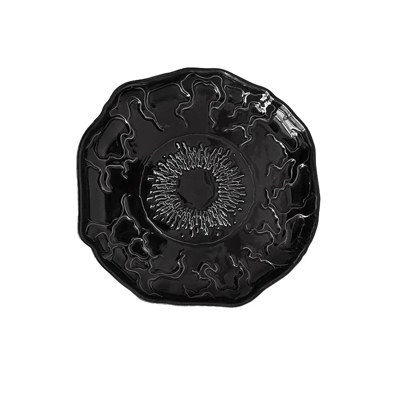 Irregular Ceramic Dinner Plate Black Evil Eye Decorative Dish American Style Gothic Restaurant Tableware Snack Saucer Home Decor