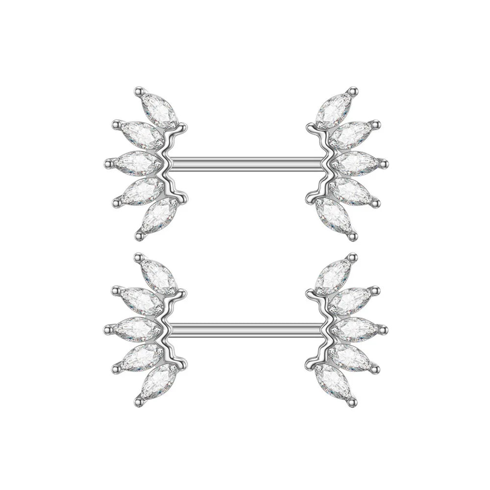 2pcs 316L Steel Maple Leaf Nipple Rings Barbell Butterfly Wing Shield Piercing for Women Girls Sexy Nipple Piercing Body Jewelry