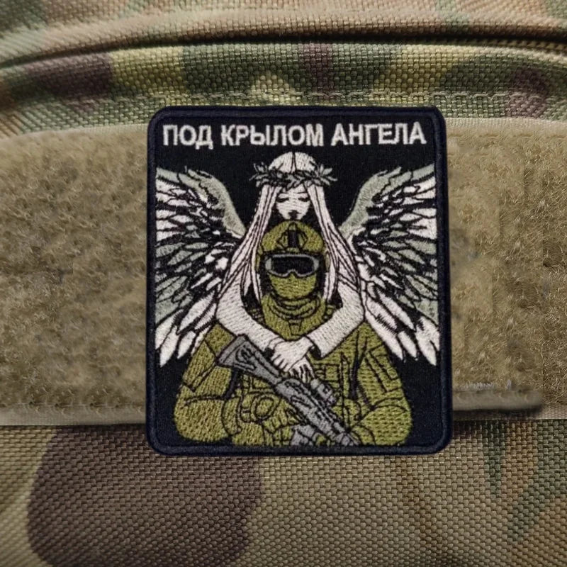 Chevron Embroiderd Patch on Clothes "under The Wing of The Angel of Russia" Military Tactical Patches Backpack Sticker Hook&Loop
