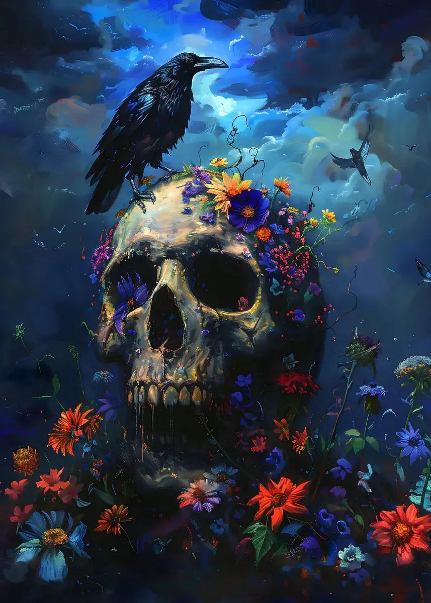 Flower Skull Dark Style Canvas Art Printing Fashion Popular Room Home Decoration Villa Natural Wall Art Printing Decoration Gift
