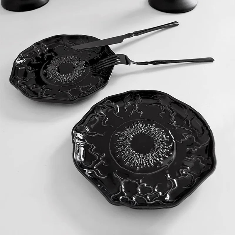 Irregular Ceramic Dinner Plate Black Evil Eye Decorative Dish American Style Gothic Restaurant Tableware Snack Saucer Home Decor