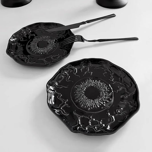 Irregular Ceramic Dinner Plate Black Evil Eye Decorative Dish American Style Gothic Restaurant Tableware Snack Saucer Home Decor