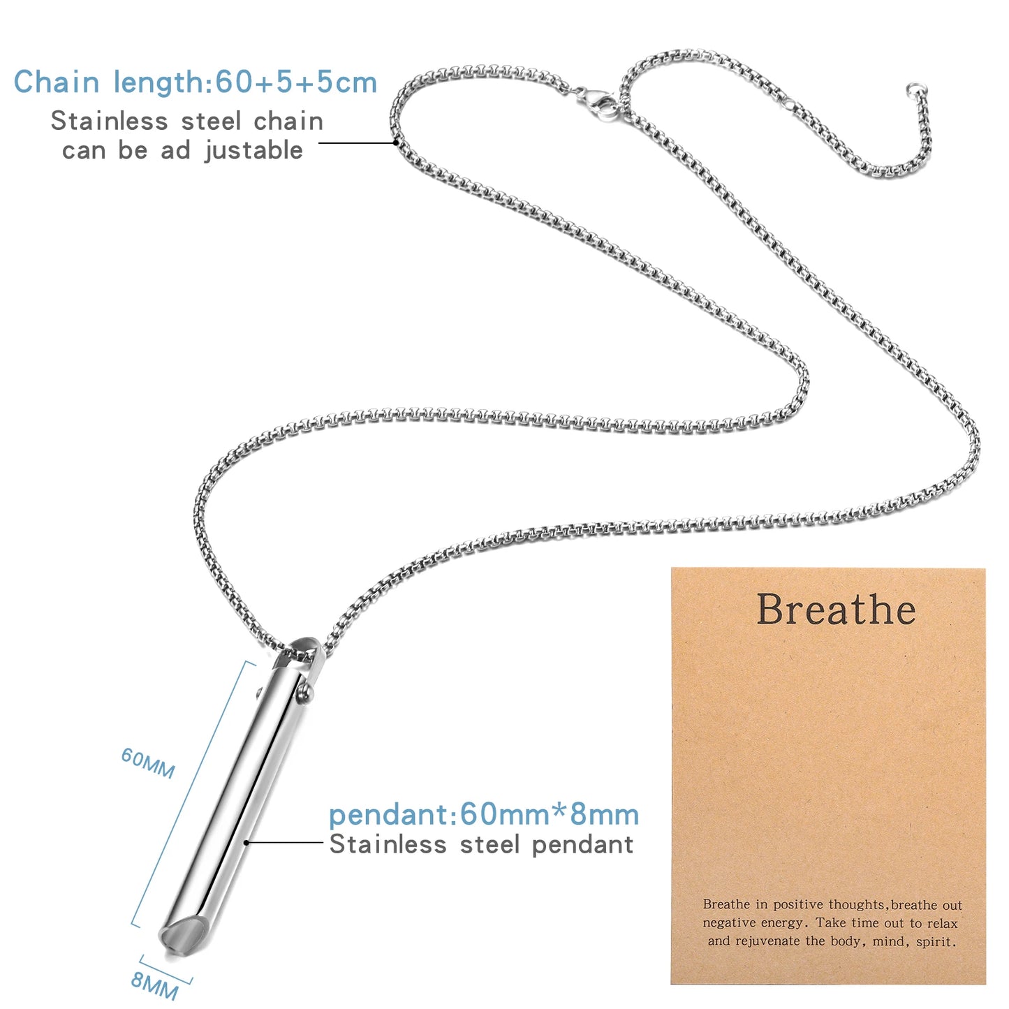 Stainless steel Mindful Breathing Necklace, Anxiety Relief ItemsThe Necklace for Anxiety, Stress, Panic Meditation Tools