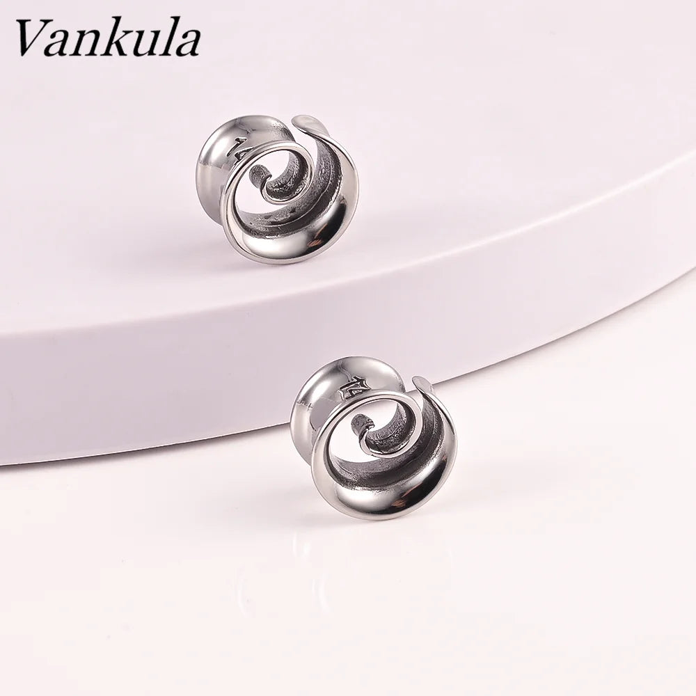Vankula 2PCS New Round Spiral Saddle Plugs Hangers for Stretched Lobe Ear Tunnels Gauges Plugs Piercing Body Jewelry
