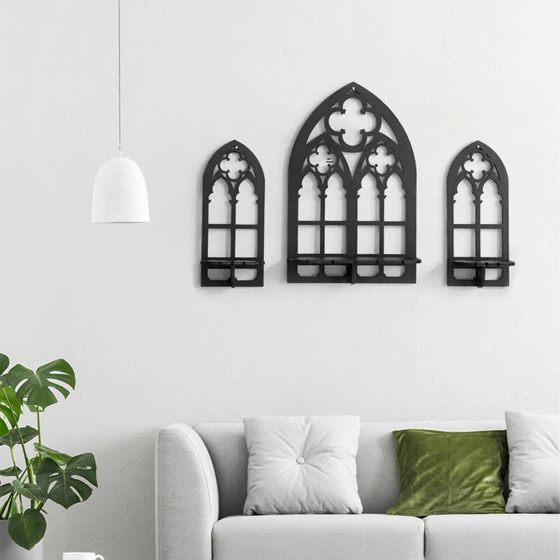 Wooden Crystal Display Stand Bohemian Hand Stand Gothic Style Wooden Hanging Bracket Wall Storage Holders Decorative Shelves