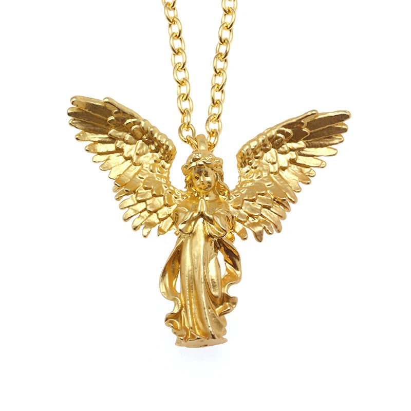 Fashion silver color guardian angel pendant necklace men and women personality angel wings prayer pendant necklace couple gift