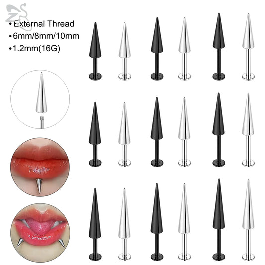 ZS 10Pcs/lot Stainless Steel Lip Labret Piercing for Women External Thread Lip Stud Ring Tragus Helix Cartilage Piercing 16G