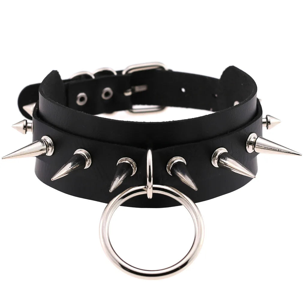 Leather Spiked Choker Punk Collar Women Men Rivets Studded Chocker Chunky Necklace Goth Jewelry Metal Gothic Emo Accessories