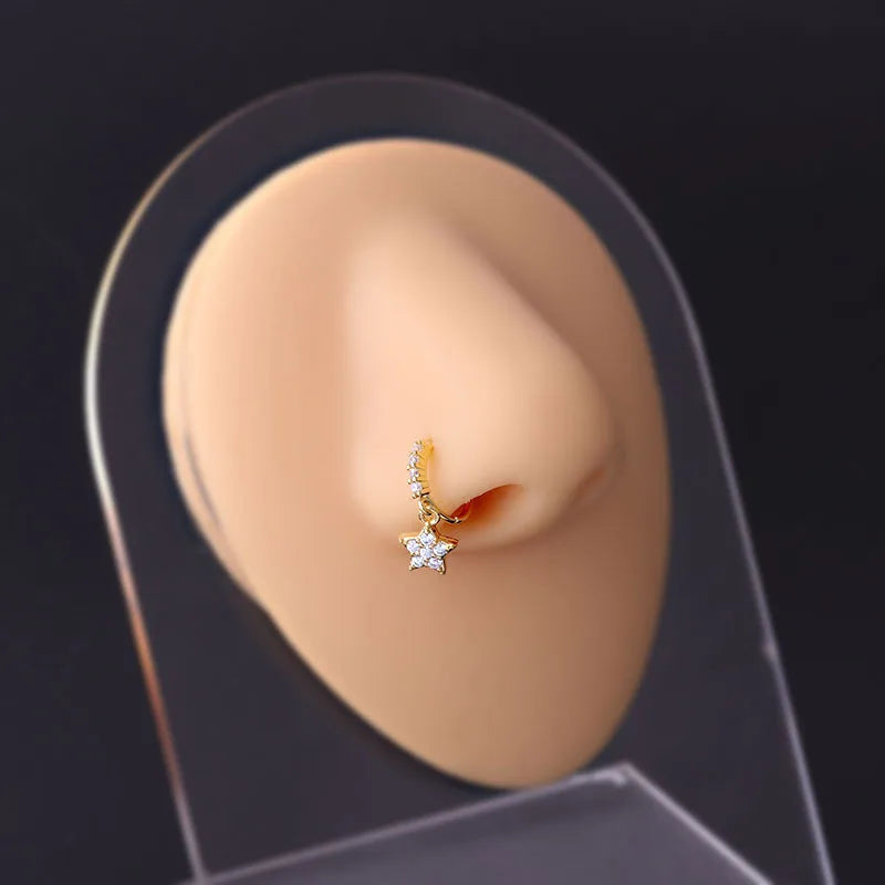 20G Gem Dangle Nose Rings for Women heart dangle Nose Piering Jewelry body jewelry