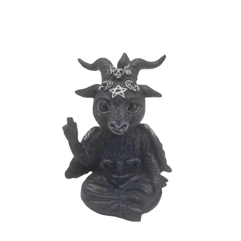 1pc Halloween Mysterious Magic Goat Black Statue for Desktop Home Decor Ornaments Hand-Painted Figurine Garden Sculpture