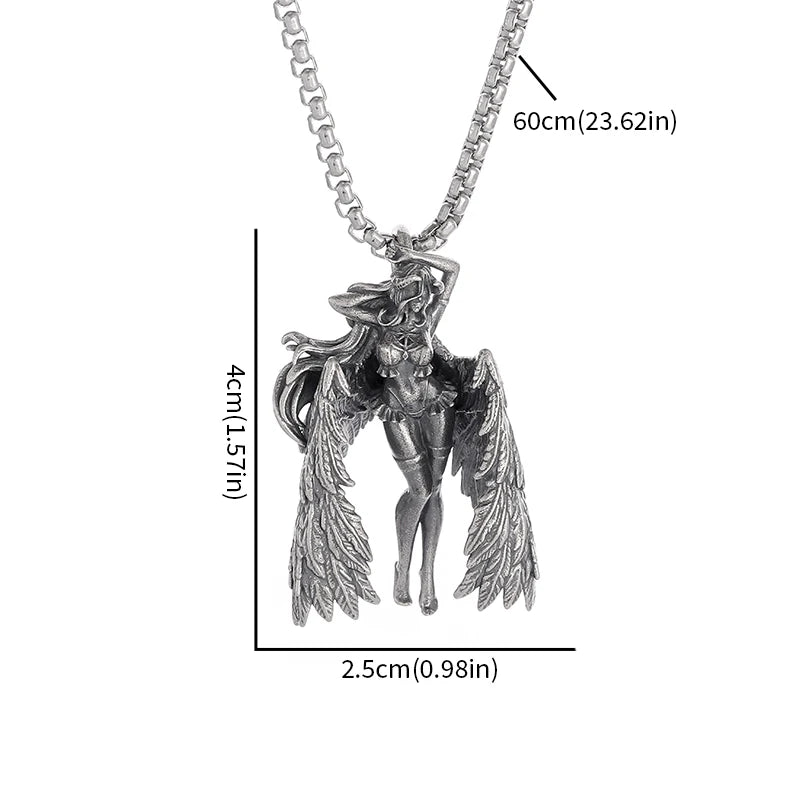 Fashion silver color guardian angel pendant necklace men and women personality angel wings prayer pendant necklace couple gift
