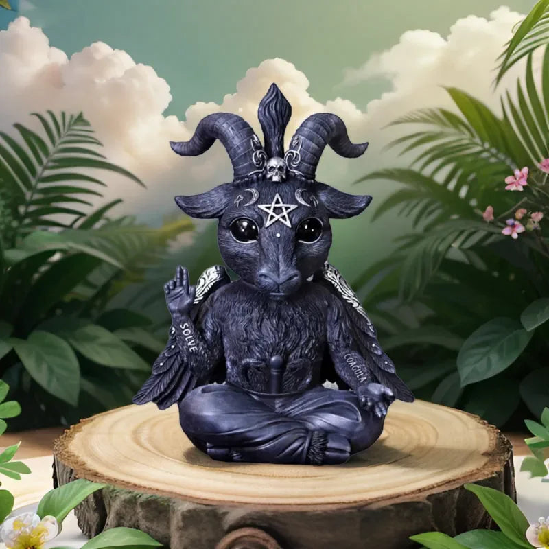 1pc Halloween Mysterious Magic Goat Black Statue for Desktop Home Decor Ornaments Hand-Painted Figurine Garden Sculpture