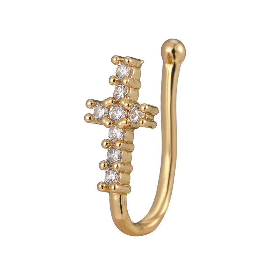 Fake Nose Ring Crystal Ear Cuff False Piercing Body Jewelry for Women Teens Golden Silver Color CZ Zircon Cooper Clip Ornaments