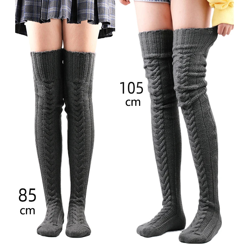 Cute Long Socks Lolita Leg Warmer Knitted Woollen Foot Warmer Stockings Autumn Winter Woman Knee-High Socks Leisure Loose Socks