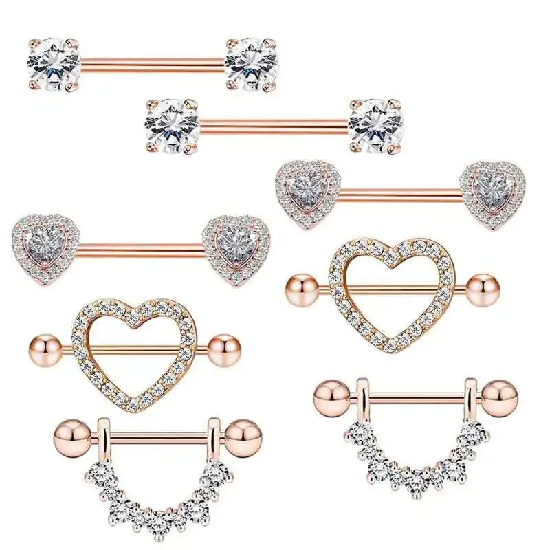 Fashion Stainless Steel Heart Nipple Piercing Set Jewelry Flower Nipple Barbell Pack Crystal Nipple Ring Lot Sexy Body Piercing