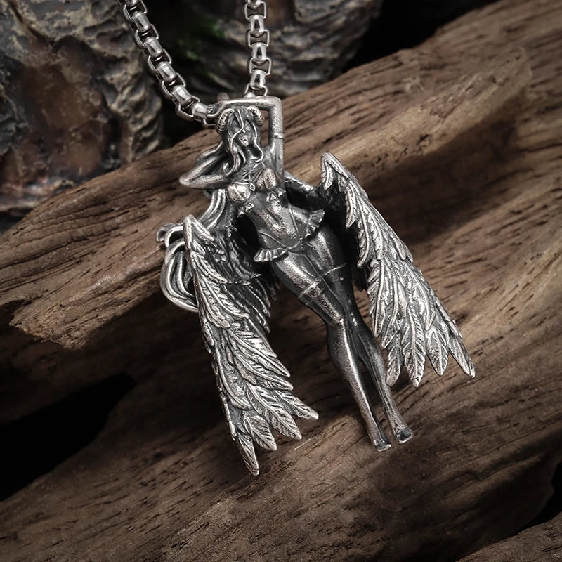 Fashion silver color guardian angel pendant necklace men and women personality angel wings prayer pendant necklace couple gift