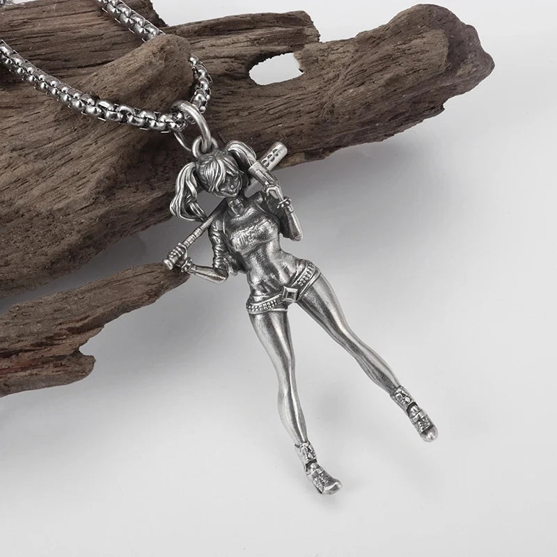 Fashionable and Sexy Female Baseball Player Statue Pendant Necklace Men and Women Hip-Hop Trend Jewelry Couple Gifts