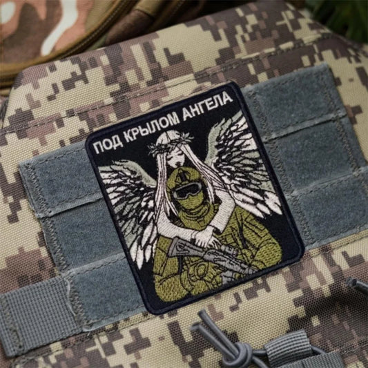 Chevron Embroiderd Patch on Clothes "under The Wing of The Angel of Russia" Military Tactical Patches Backpack Sticker Hook&Loop