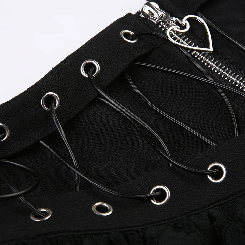 Gothic Skater Punk Vintage High Wasit Skirt Women's Zipper Front Japanese Style Kawaii Black Harajuku Cosplay Mini Skirts