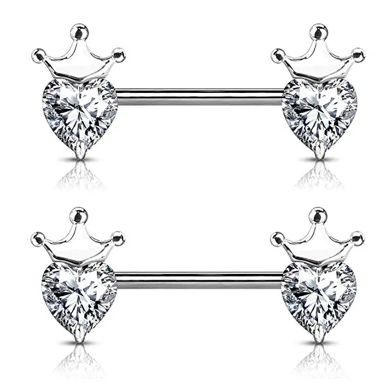 Stainless Steel Crown Nipple Piercing Set Heart Nipple Jewelry Bulk Crystal Nipple Ring Lot Piercing Pezon Body Jewelry Pack