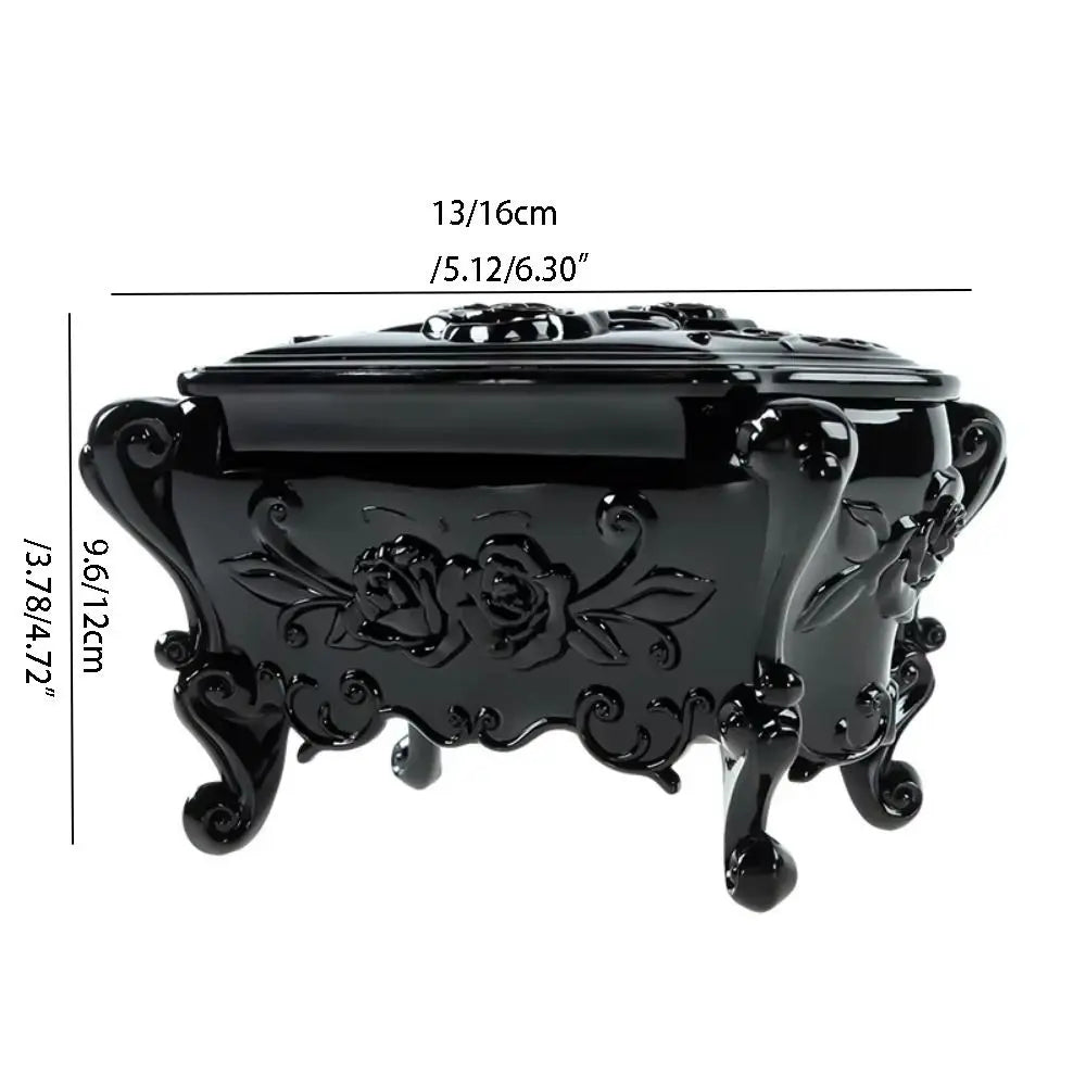 Multifunctional With Mirror Rose Flower Storage Box Carved Korean Style Jewelry Storage Box Retro Home