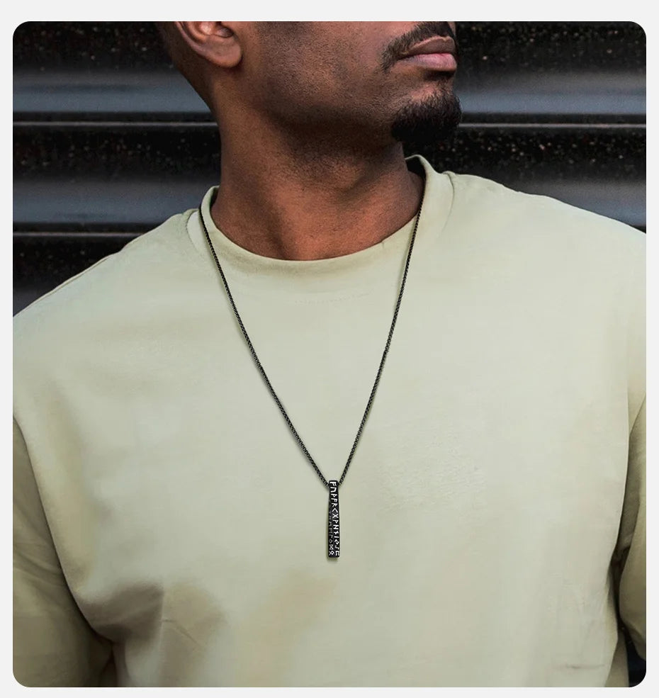 Vnox Viking Rune Necklaces for Men, Vertical 3D Mobius Bar Pendant, Protection Almut Jewelry Collar